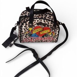 Ed Hardy Leopard Print Satchel with Tattoo Design